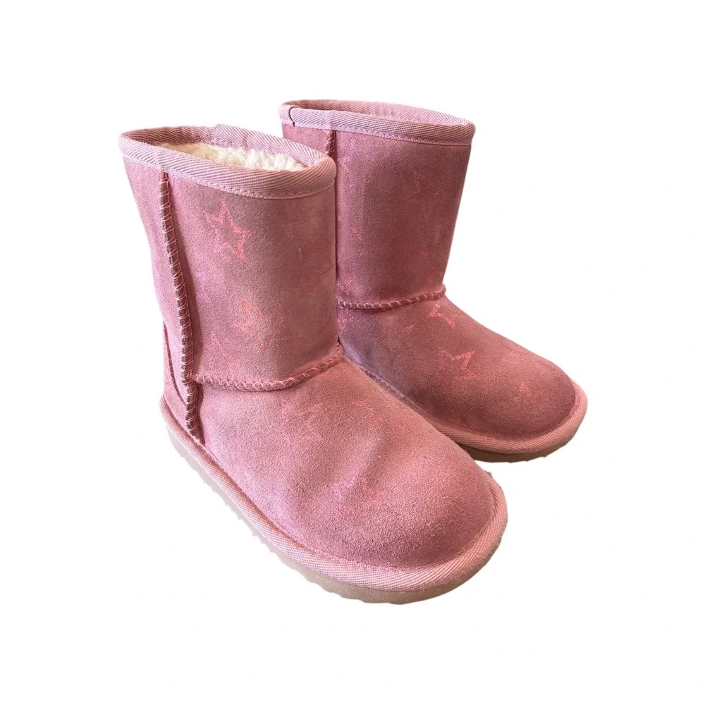 UGG Pink Star Print Sheepskin Lined Boots Kids Size 11 Youth